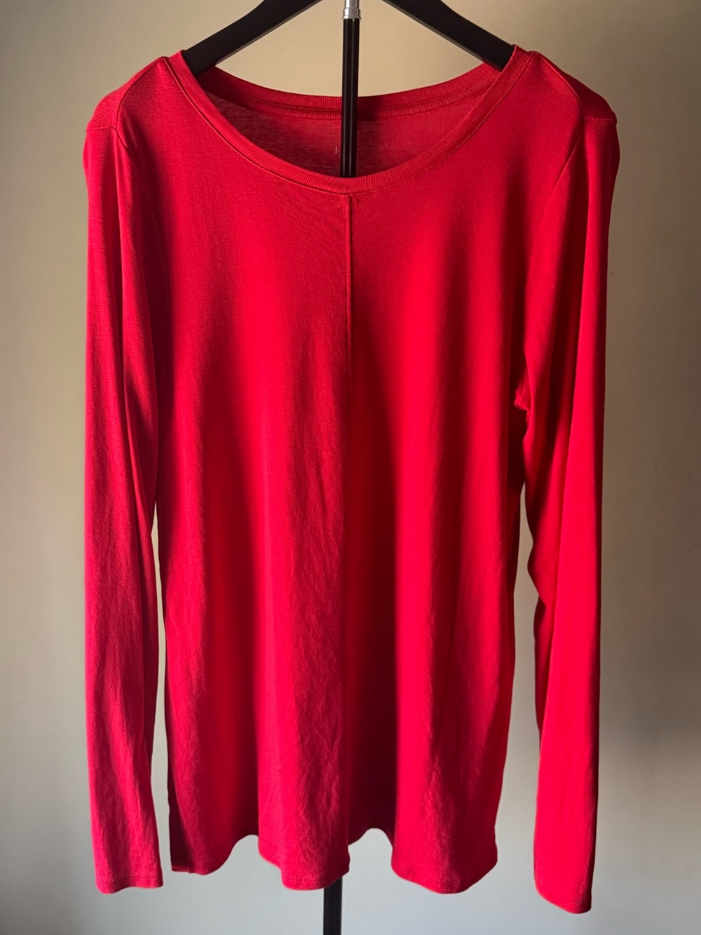 NWOT J.Jill Long-Sleeve Crewneck Tunic in Red w piping down front SZ LT 19" P2P